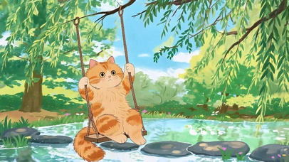 小橘猫荡秋千