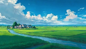 护眼蓝天白云树木河流