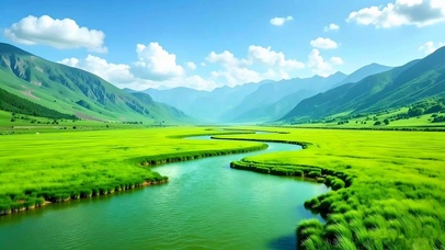 绿色护眼山水草地