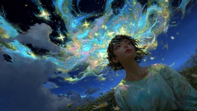 宇宙蓝天虚幻梦境美少女