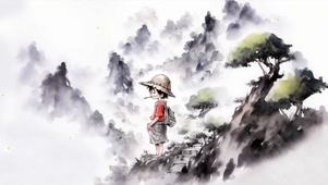 国风水墨 小草帽 4K