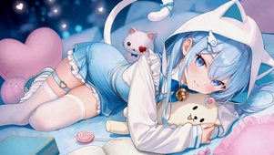 软萌蓝发猫耳二次元少女