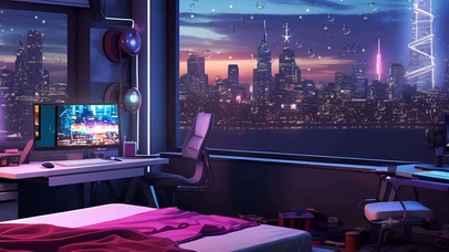 城市风光带鱼屏