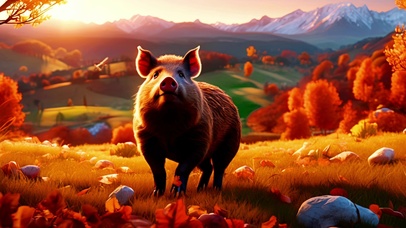 秋日草原上的小野猪