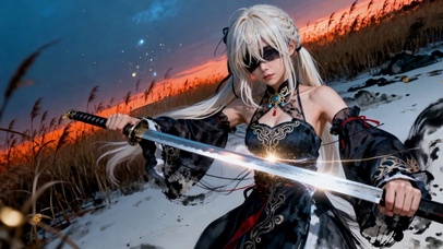 彩色持剑金发芦苇夕阳薇尔莉特