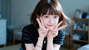 比耶甜美短发美女