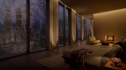 城市卧室窗外雨