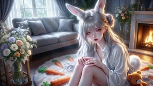 温柔居家兔耳银发少女