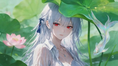 荷叶下女孩