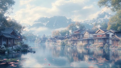 水乡唯美清新两岸建筑