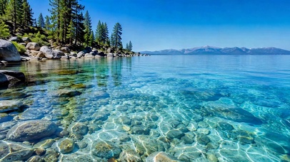 清澈蓝湖湖畔自然风景