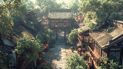 古镇小院夏日绿色风景