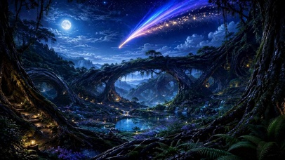 月夜森林星空流星秘境