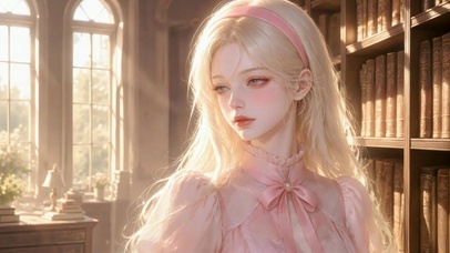 暖光书房温柔金发美少女