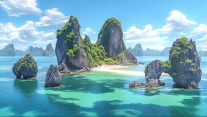 壮观蓝天大海巨岩