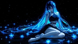 暗夜荧蓝水畔美少女