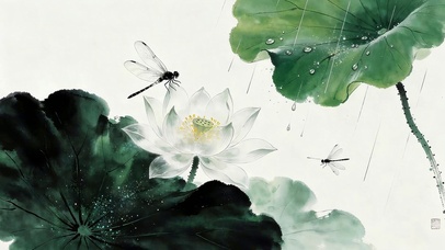 雨天水墨荷花