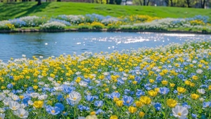 护眼湖畔缤纷花田