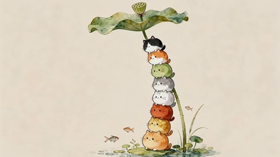 荷叶下猫咪