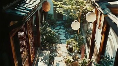 清透夏日古风庭院风景