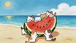 猫咪吃西瓜