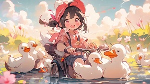 鸭鸭女孩水中玩耍