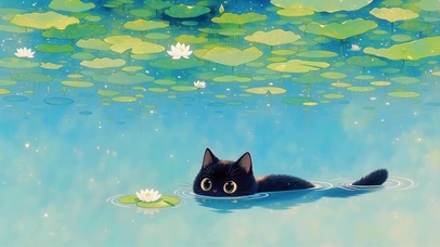 池塘里的猫咪