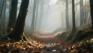 迷雾秋日森林小径