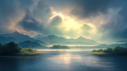 静谧迷雾山林湖泊