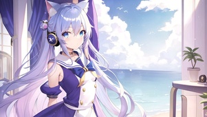 可爱海边猫耳少女
