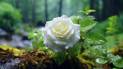 雨中白玫瑰