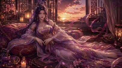 古风紫衣美人暮色闲卧