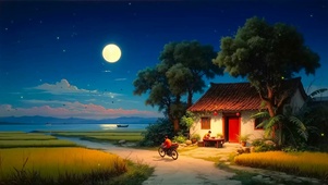 夜晚乡村小屋