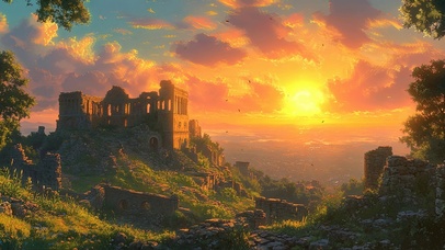 落日山巅历史建筑