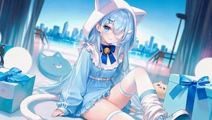 蓝发猫耳二次元美少女