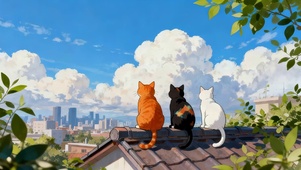 屋顶看风景的猫咪