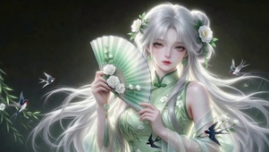 银发古风旗袍美少女