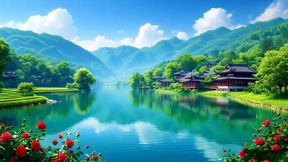 绿色护眼山水
