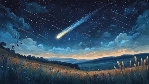 稻田夜晚唯美流星