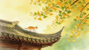 秋天银树叶猫咪