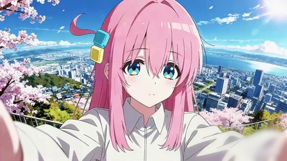 山顶散心的女孩