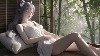 竹影下的白裙少女刻晴