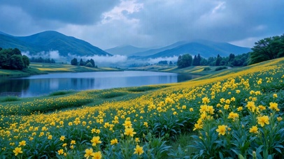 雾绕山湖黄花海