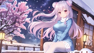 冬日桃花后院少女