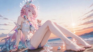 落日海边长腿粉毛女孩昔涟