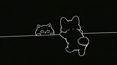 简约粉笔线条画 猫狗