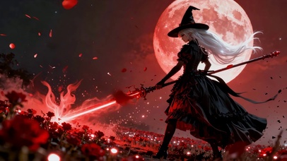 猩红月下白发黑裙血腥少女猎杀
