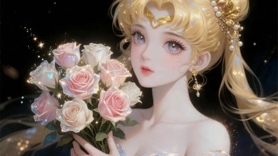 捧花美少女插画