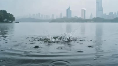 雨天城市湖泊