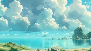 蓝天白云树木海景带鱼屏